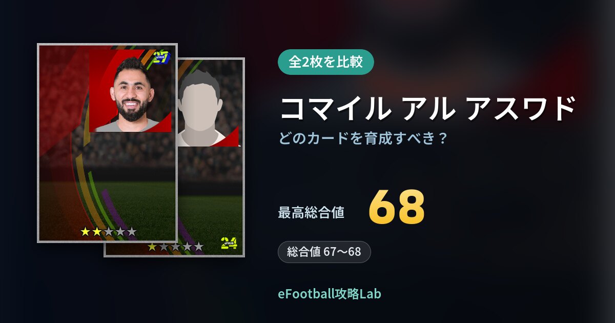 【イーフト】コマイル アル アスワドはどのカードを育成すべき？全2枚を比較