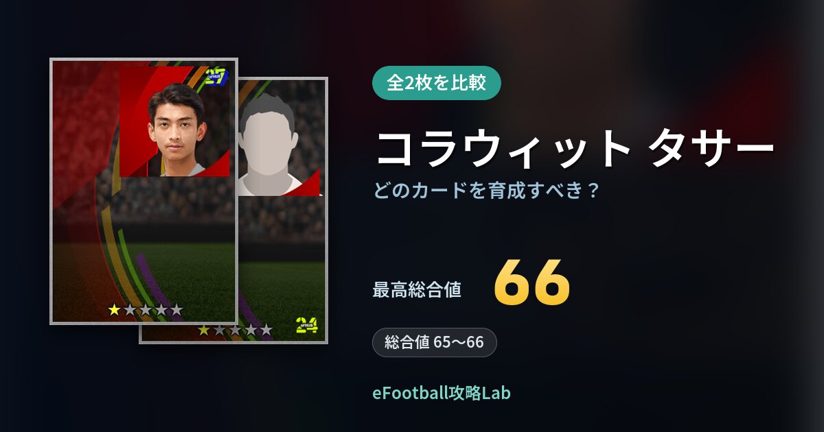 【イーフト】コラウィット タサーはどのカードを育成すべき？全2枚を比較