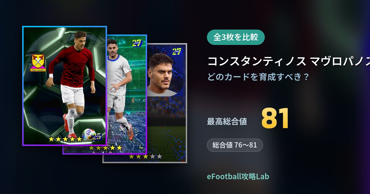 【イーフト】コンスタンティノス マヴロパノスの育成カード比較（全3枚）