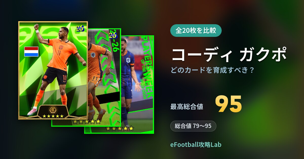 【イーフト】コーディ ガクポはどのカードを育成すべき？全20枚を比較