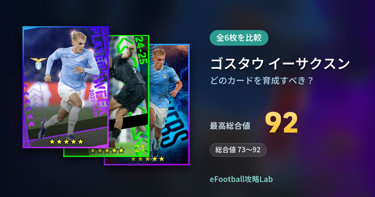 【イーフト】ゴスタウ イーサクスンはどのカードを育成すべき？全6枚を比較