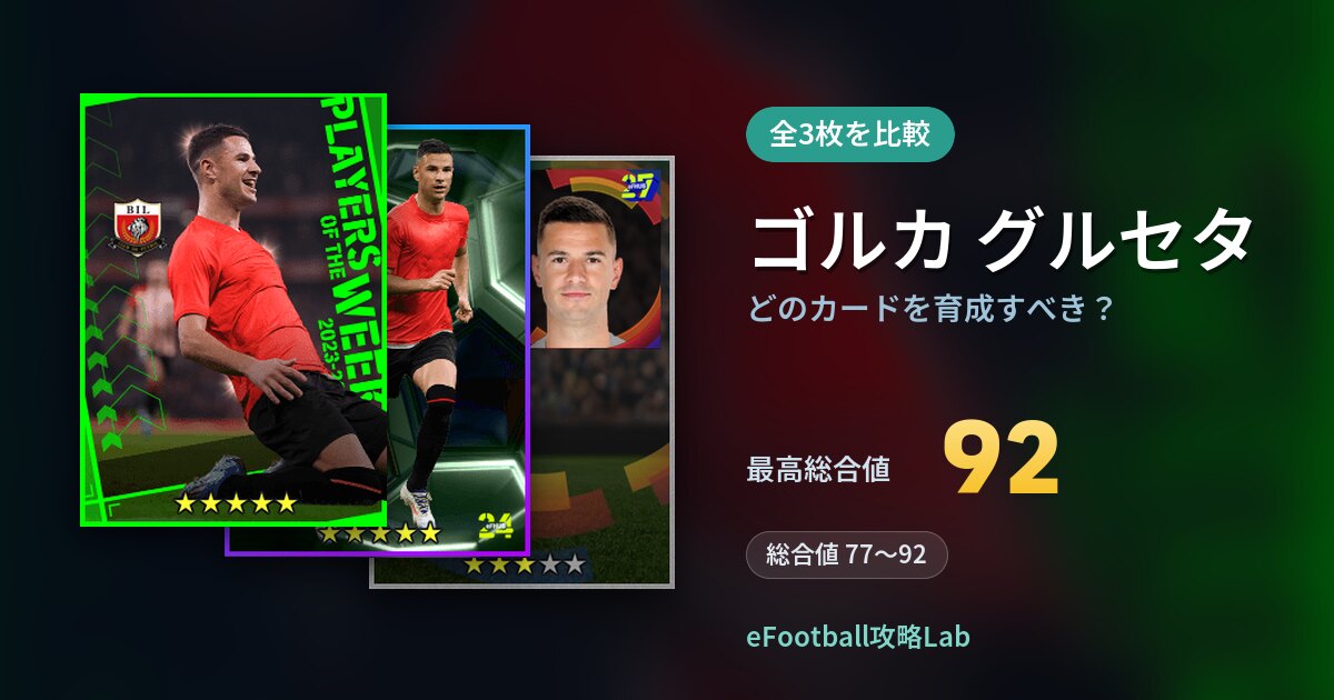 【イーフト】ゴルカ グルセタはどのカードを育成すべき？全3枚を比較