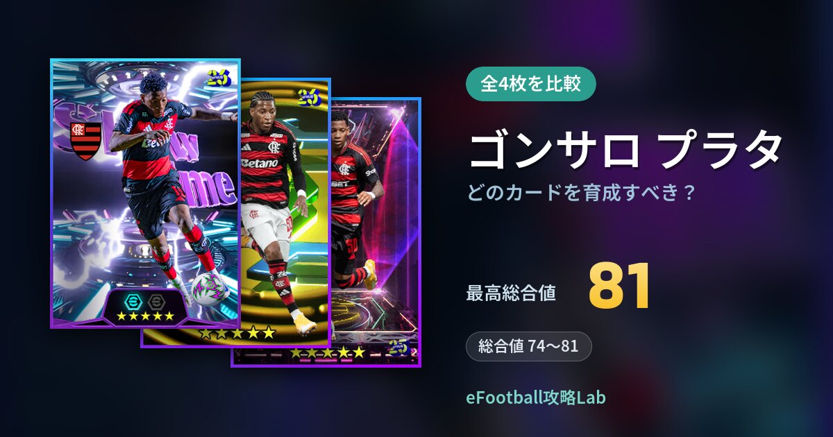 【イーフト】ゴンサロ プラタはどのカードを育成すべき？全4枚を比較