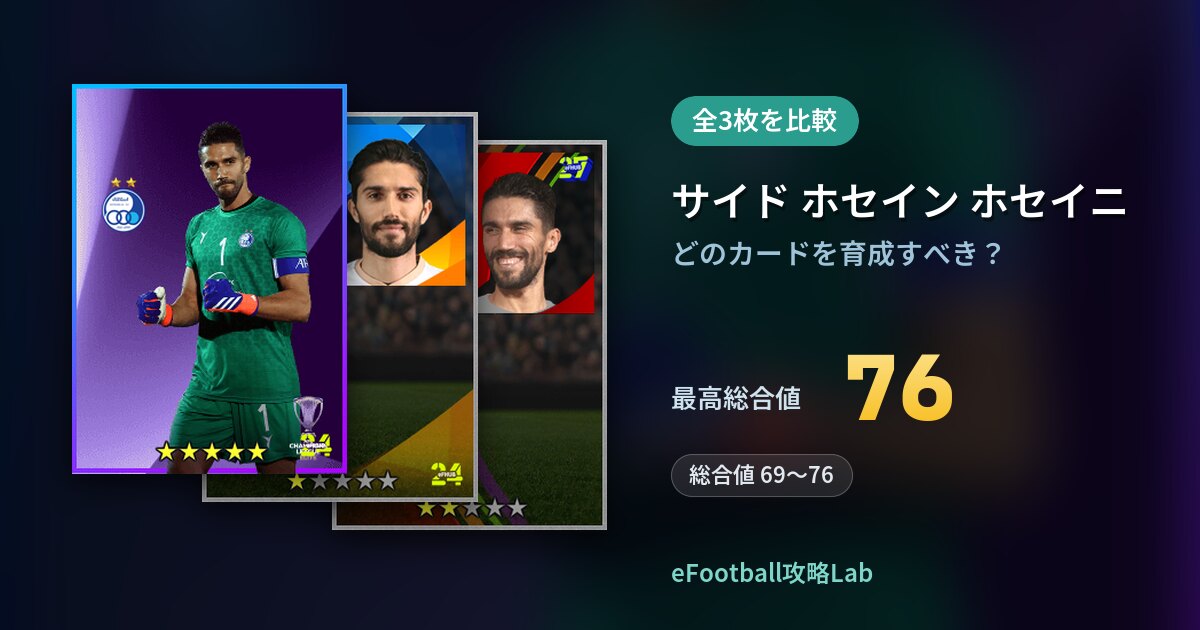 【イーフト】サイド ホセイン ホセイニの育成カード比較（全3枚）