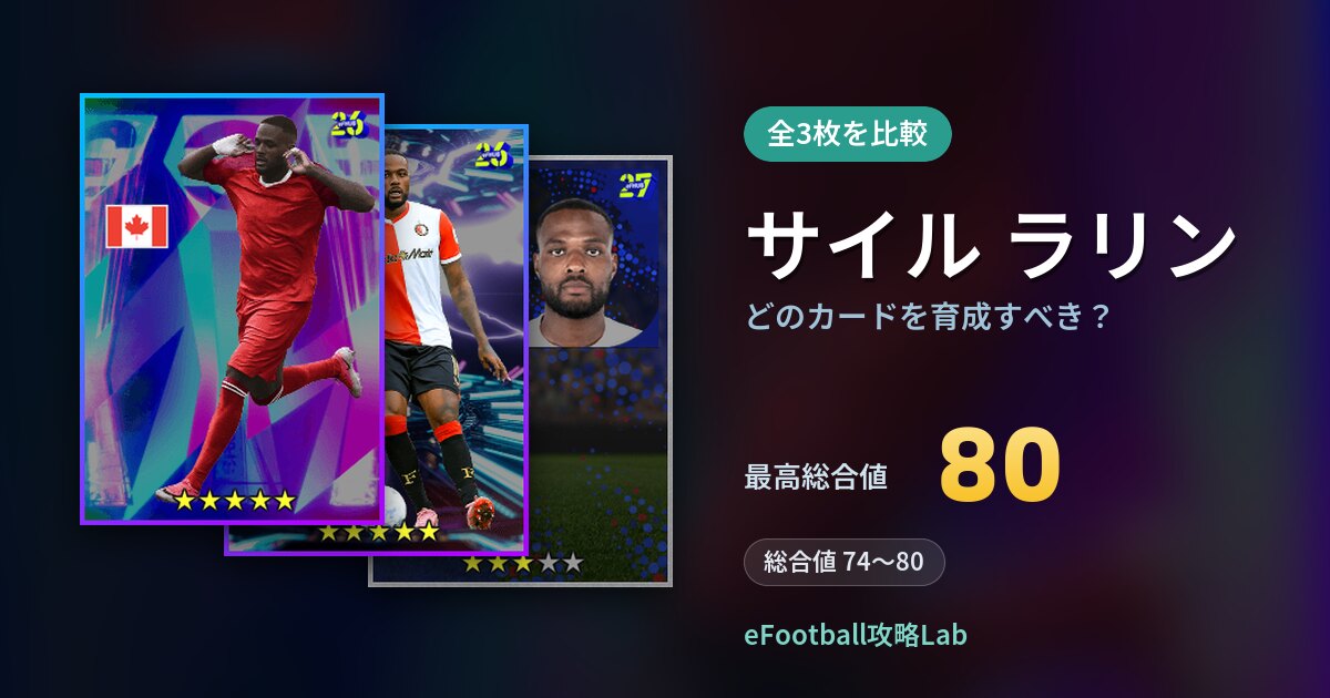【イーフト】サイル ラリンはどのカードを育成すべき？全3枚を比較