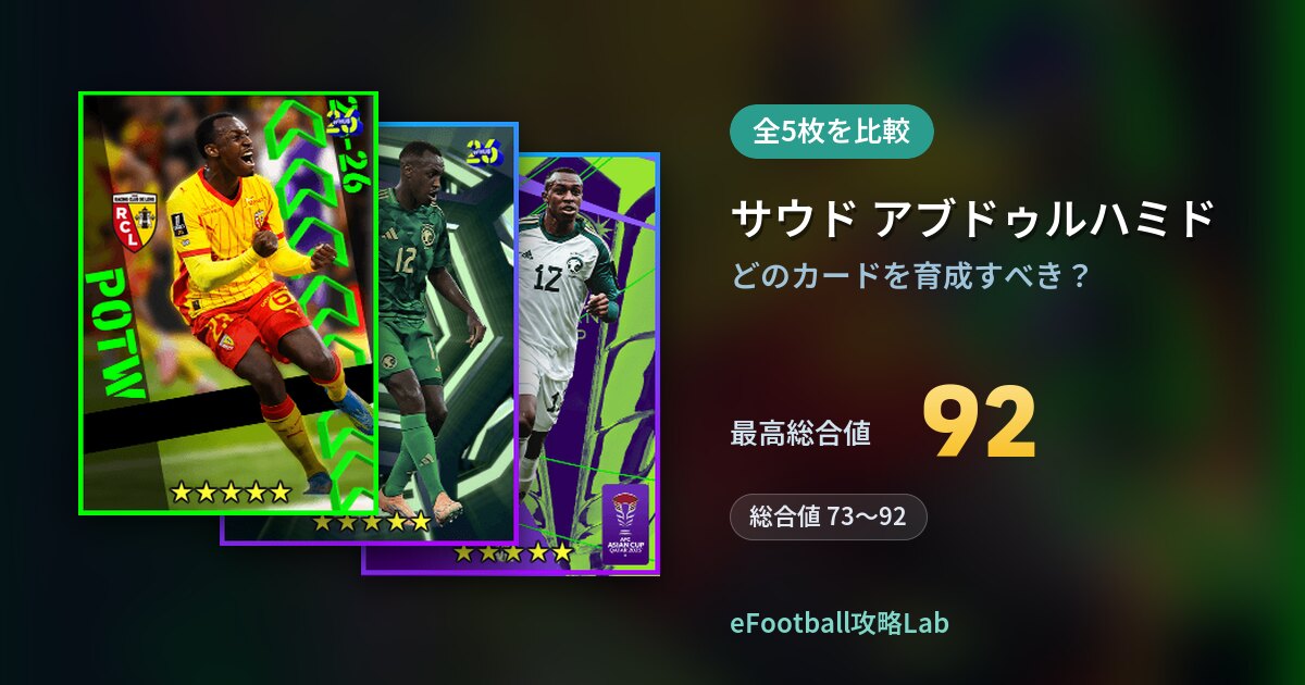 【イーフト】サウド アブドゥルハミドはどのカードを育成すべき？全5枚を比較