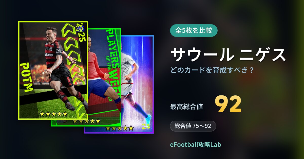 【イーフト】サウール ニゲスはどのカードを育成すべき？全5枚を比較