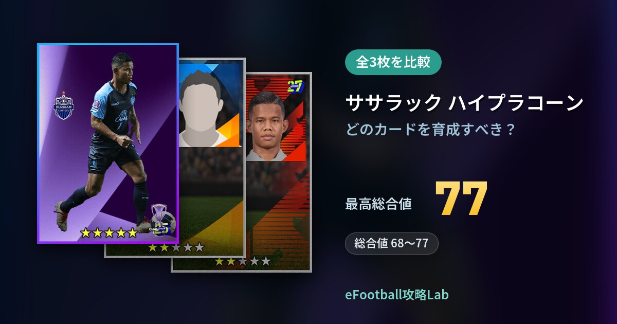 【イーフト】ササラック ハイプラコーンの育成カード比較（全3枚）
