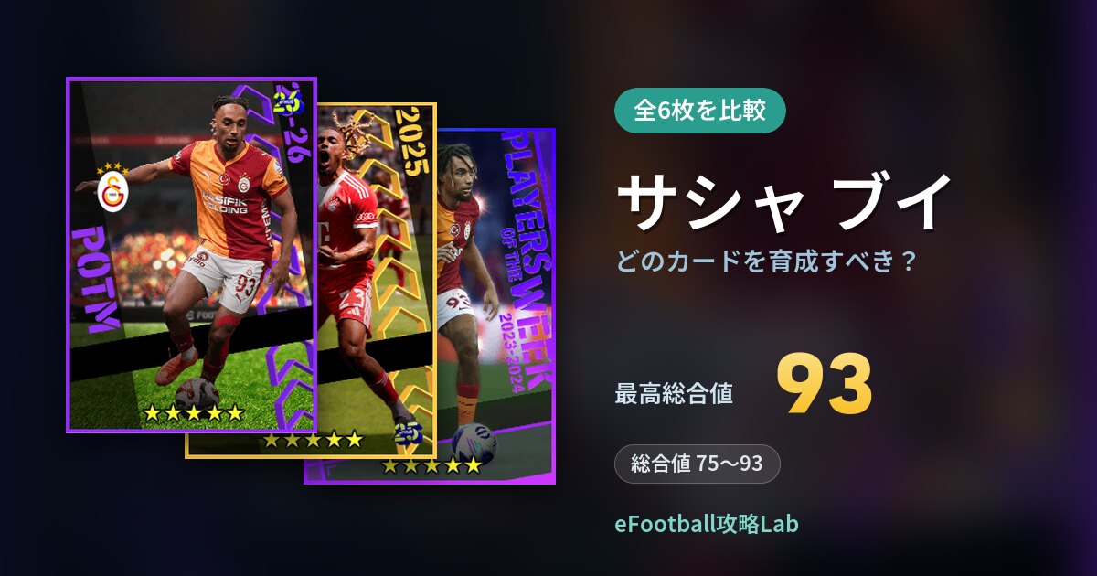 【イーフト】サシャ ブイはどのカードを育成すべき?全6枚を比較