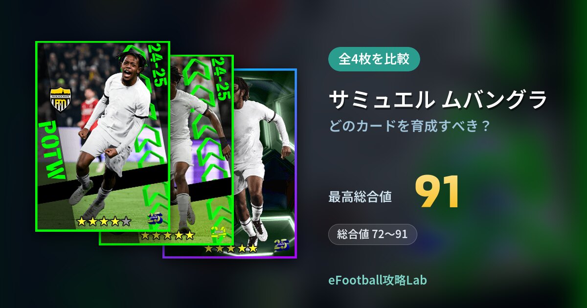 【イーフト】サミュエル ムバングラはどのカードを育成すべき？全4枚を比較