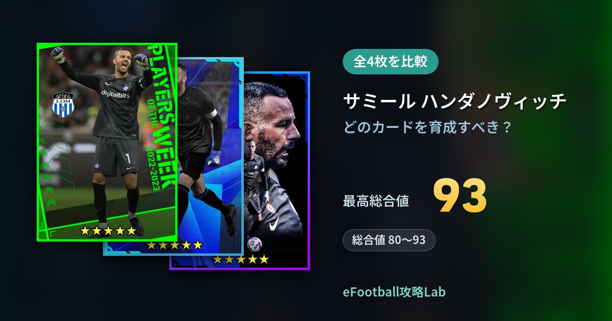 【イーフト】サミール ハンダノヴィッチの育成カード比較（全4枚）