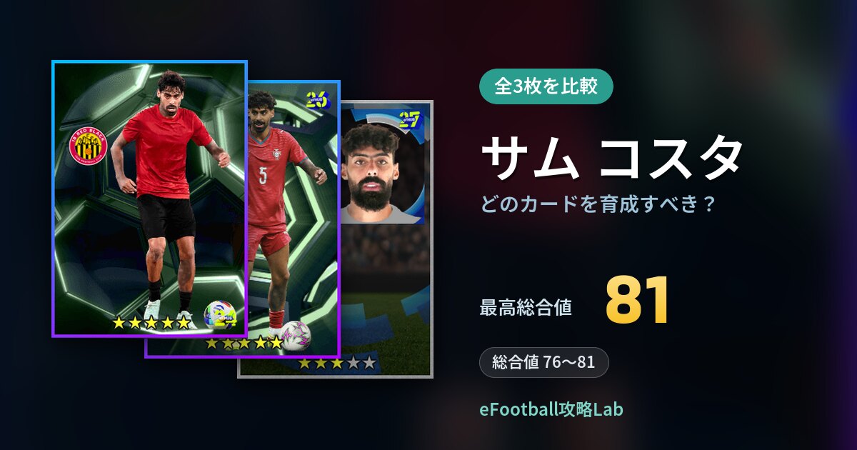 【イーフト】サム コスタはどのカードを育成すべき？全3枚を比較