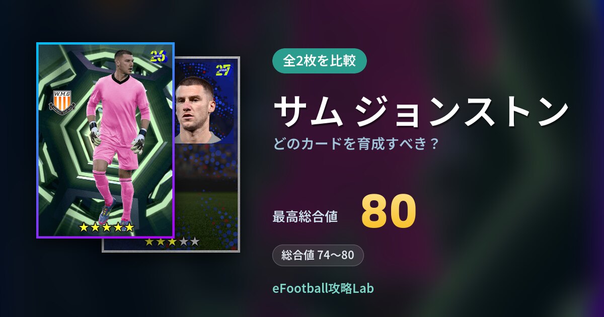 【イーフト】サム ジョンストンはどのカードを育成すべき？全2枚を比較