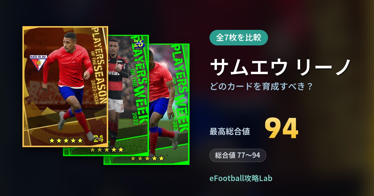 【イーフト】サムエウ リーノはどのカードを育成すべき？全7枚を比較