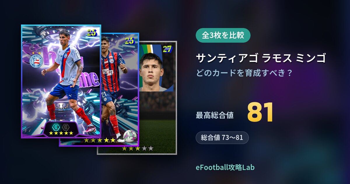 【イーフト】サンティアゴ ラモス ミンゴの育成カード比較（全3枚）