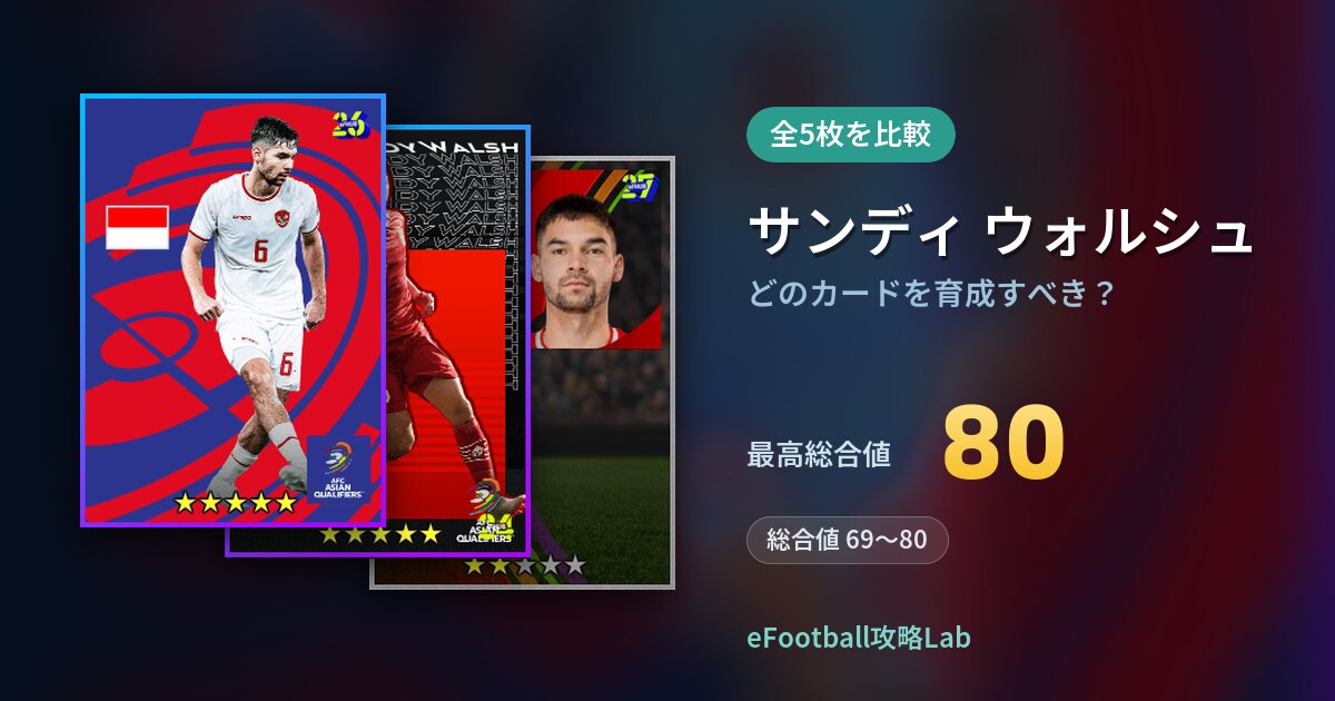 【イーフト】サンディ ウォルシュはどのカードを育成すべき？全5枚を比較