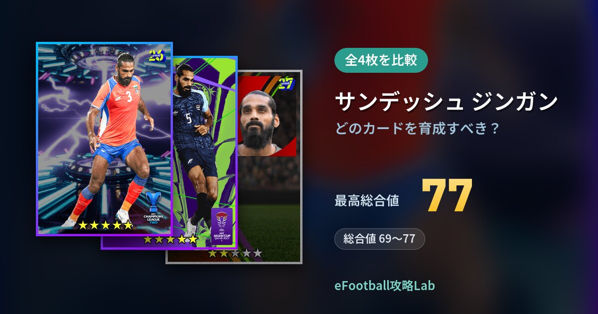【イーフト】サンデッシュ ジンガンはどのカードを育成すべき？全4枚を比較