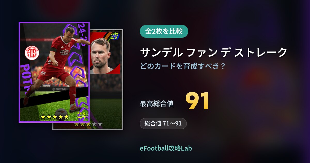 【イーフト】サンデル ファン デ ストレークの育成カード比較（全2枚）