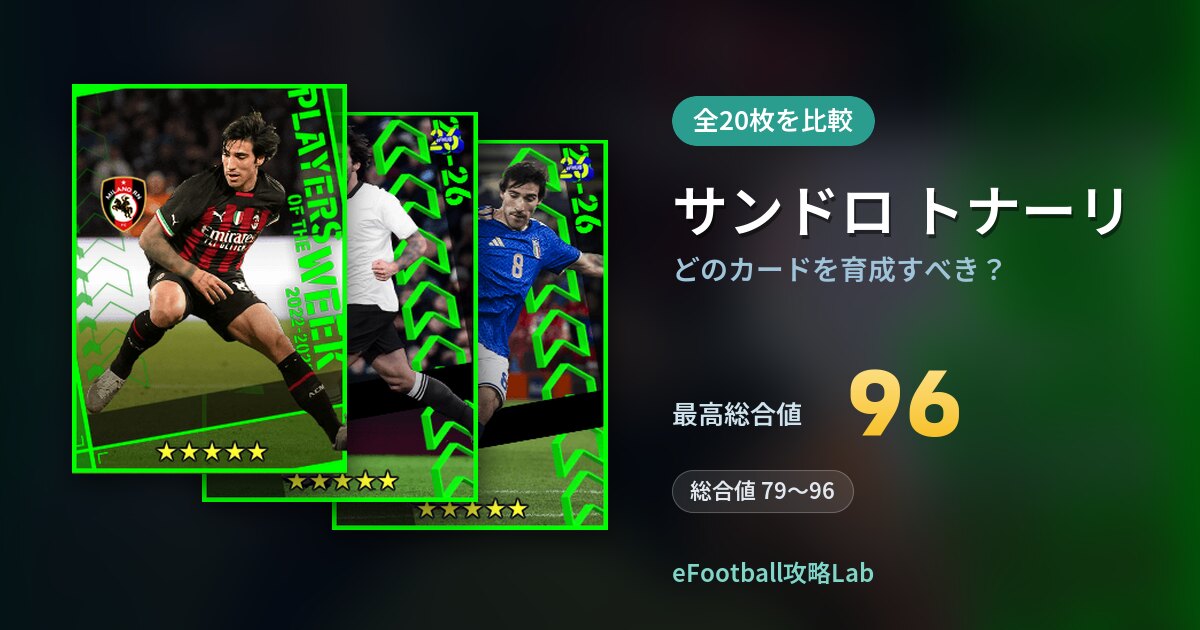 【イーフト】サンドロ トナーリはどのカードを育成すべき？全20枚を比較