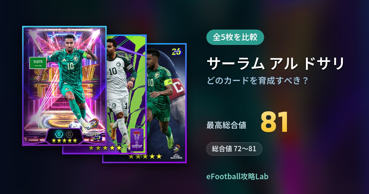 【イーフト】サーラム アル ドサリはどのカードを育成すべき？全5枚を比較