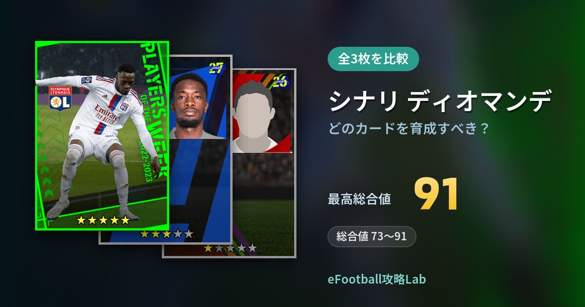 【イーフト】シナリ ディオマンデはどのカードを育成すべき？全3枚を比較