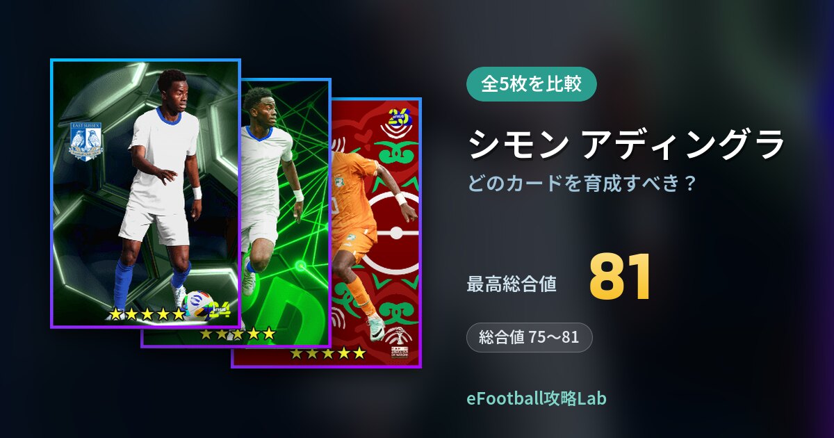 【イーフト】シモン アディングラはどのカードを育成すべき？全5枚を比較