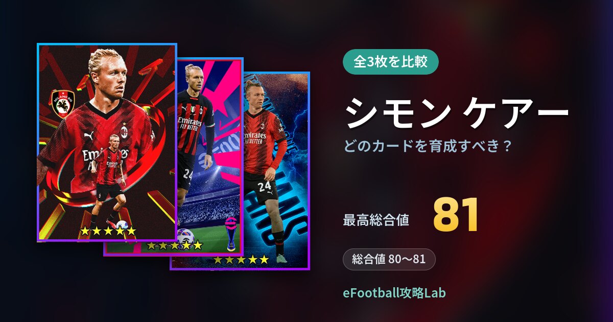 【イーフト】シモン ケアーはどのカードを育成すべき？全3枚を比較