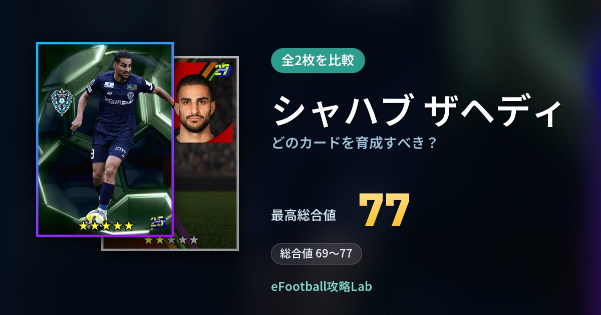 【イーフト】シャハブ ザヘディはどのカードを育成すべき？全2枚を比較