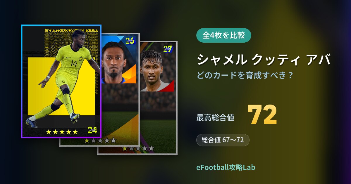【イーフト】シャメル クッティ アバはどのカードを育成すべき？全4枚を比較
