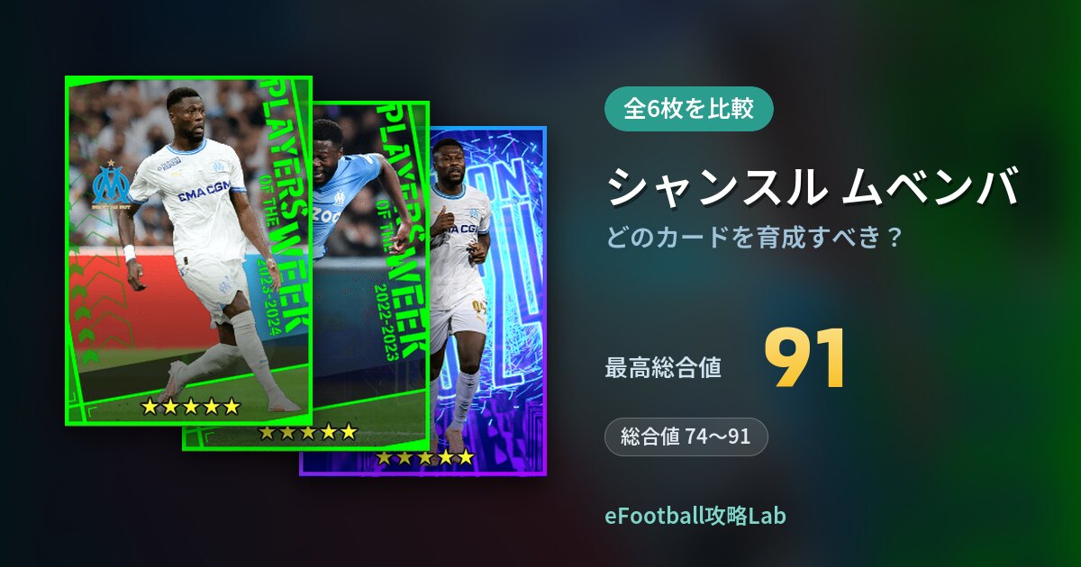 【イーフト】シャンスル ムベンバはどのカードを育成すべき？全6枚を比較