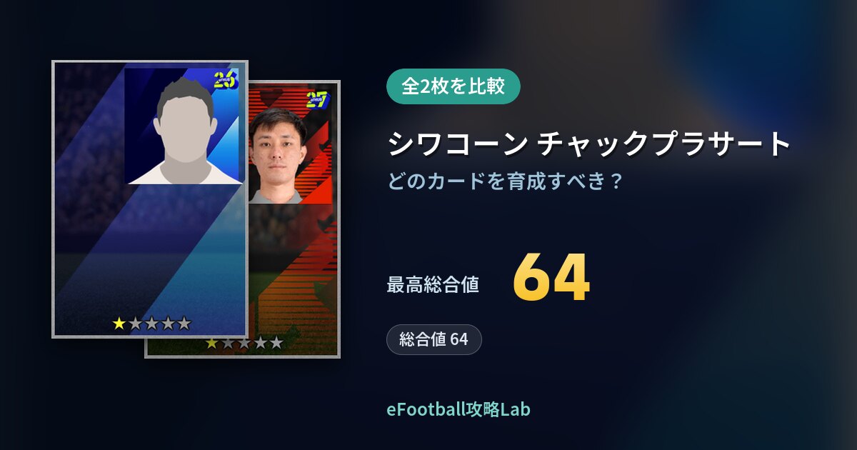 【イーフト】シワコーン チャックプラサートの育成カード比較（全2枚）