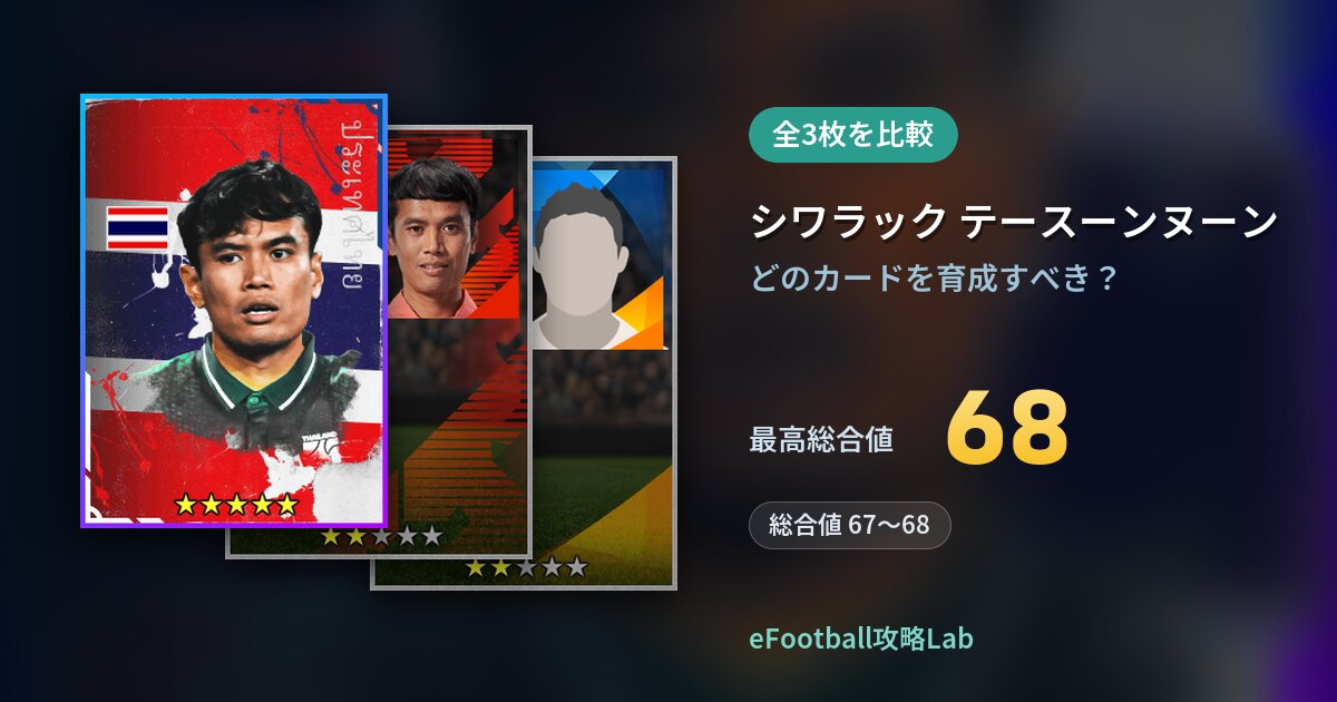 【イーフト】シワラック テースーンヌーンの育成カード比較（全3枚）