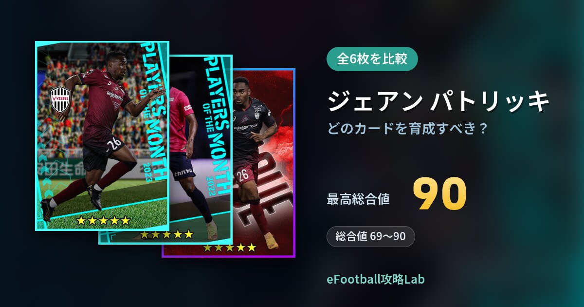 【イーフト】ジェアン パトリッキはどのカードを育成すべき？全6枚を比較