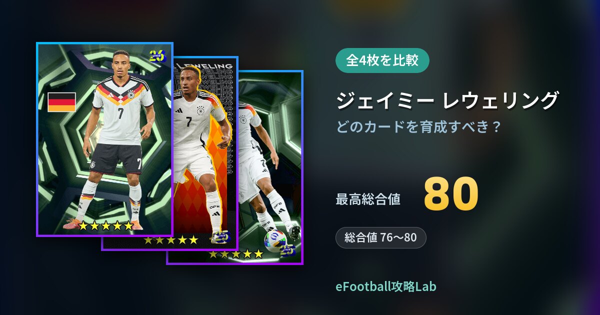 【イーフト】ジェイミー レウェリングはどのカードを育成すべき？全4枚を比較