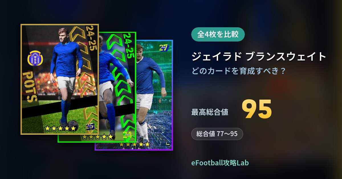 【イーフト】ジェイラド ブランスウェイトの育成カード比較(全4枚)