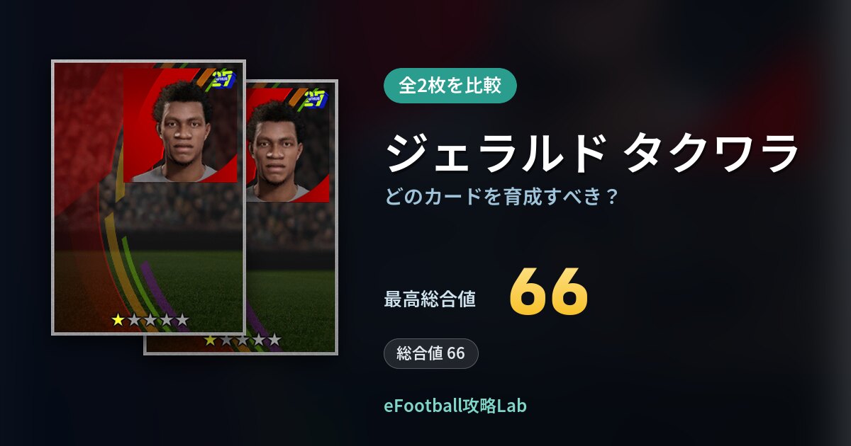【イーフト】ジェラルド タクワラはどのカードを育成すべき？全2枚を比較