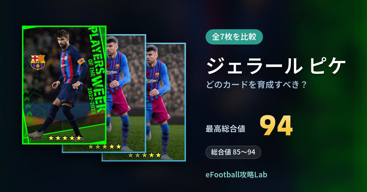 【イーフト】ジェラール ピケはどのカードを育成すべき？全7枚を比較