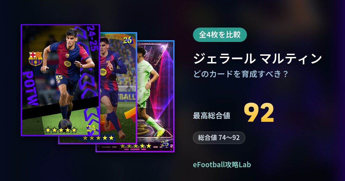 【イーフト】ジェラール マルティンはどのカードを育成すべき?全4枚を比較