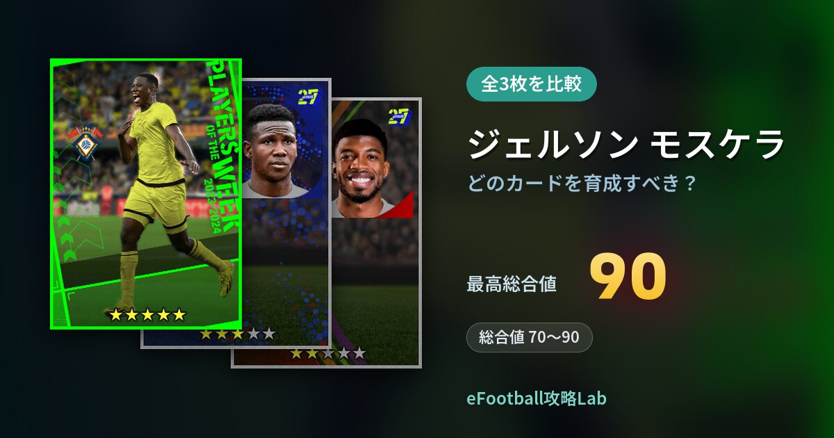 【イーフト】ジェルソン モスケラはどのカードを育成すべき？全3枚を比較