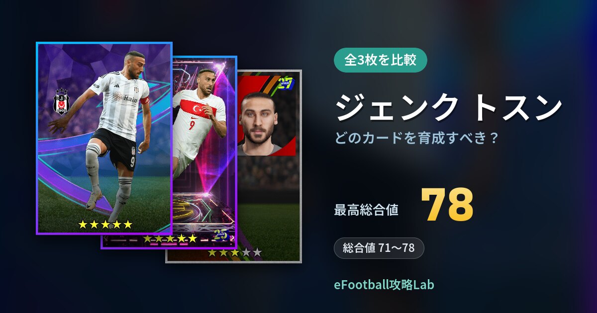 【イーフト】ジェンク トスンはどのカードを育成すべき？全3枚を比較