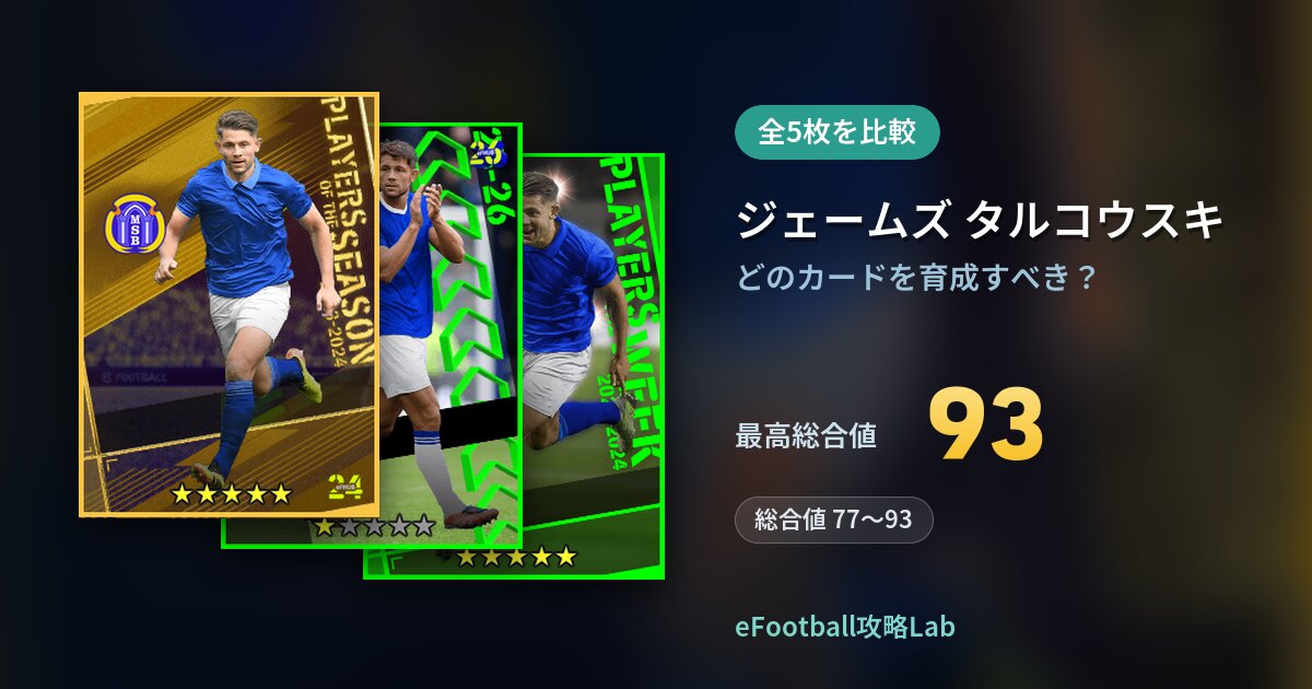 【イーフト】ジェームズ タルコウスキはどのカードを育成すべき？全5枚を比較
