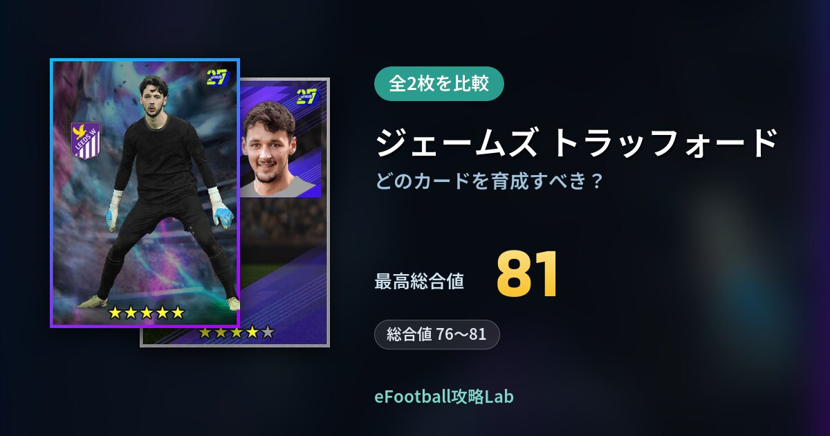 【イーフト】ジェームズ トラッフォードの育成カード比較（全2枚）