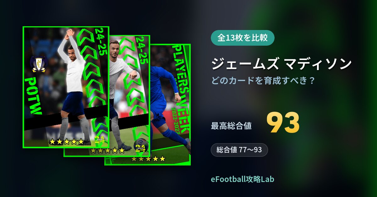 【イーフト】ジェームズ マディソンはどのカードを育成すべき？全13枚を比較