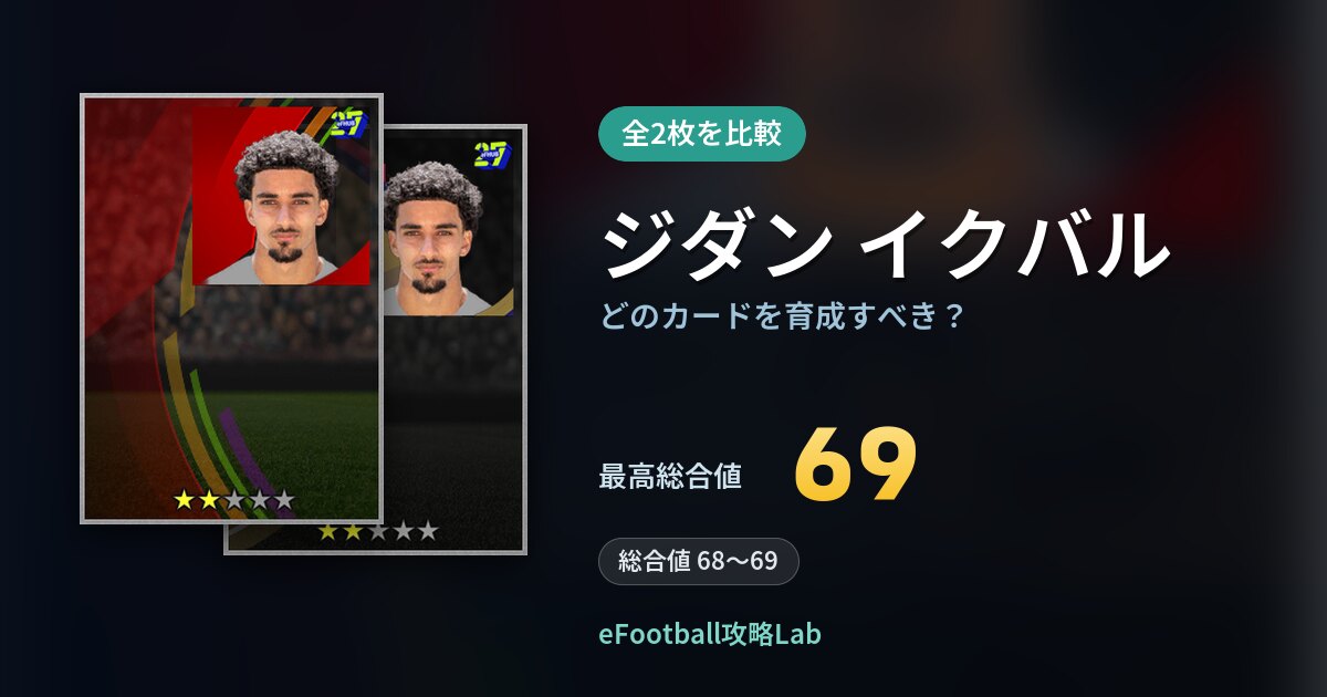 【イーフト】ジダン イクバルはどのカードを育成すべき?全2枚を比較