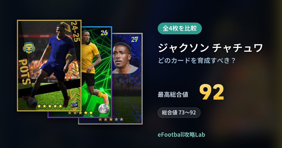 【イーフト】ジャクソン チャチュワはどのカードを育成すべき？全4枚を比較