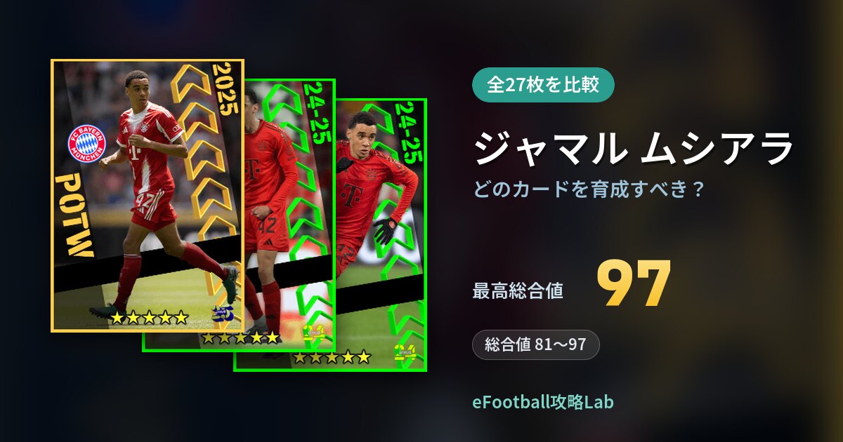 【イーフト】ジャマル ムシアラはどのカードを育成すべき？全27枚を比較