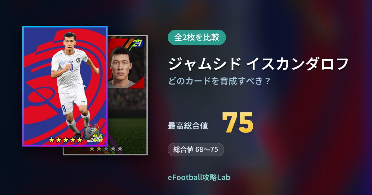 【イーフト】ジャムシド イスカンダロフの育成カード比較（全2枚）