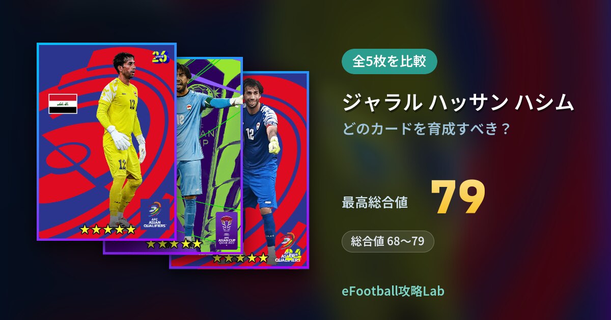 【イーフト】ジャラル ハッサン ハシムの育成カード比較（全5枚）
