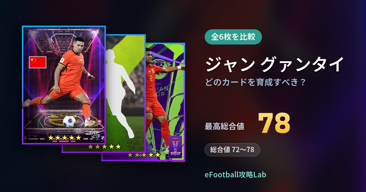 【イーフト】ジャン グァンタイはどのカードを育成すべき？全6枚を比較