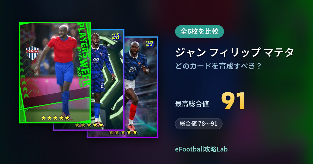 【イーフト】ジャン フィリップ マテタの育成カード比較（全6枚）